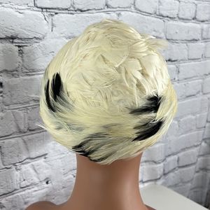 Vintage feather hat Union label off white black feathers